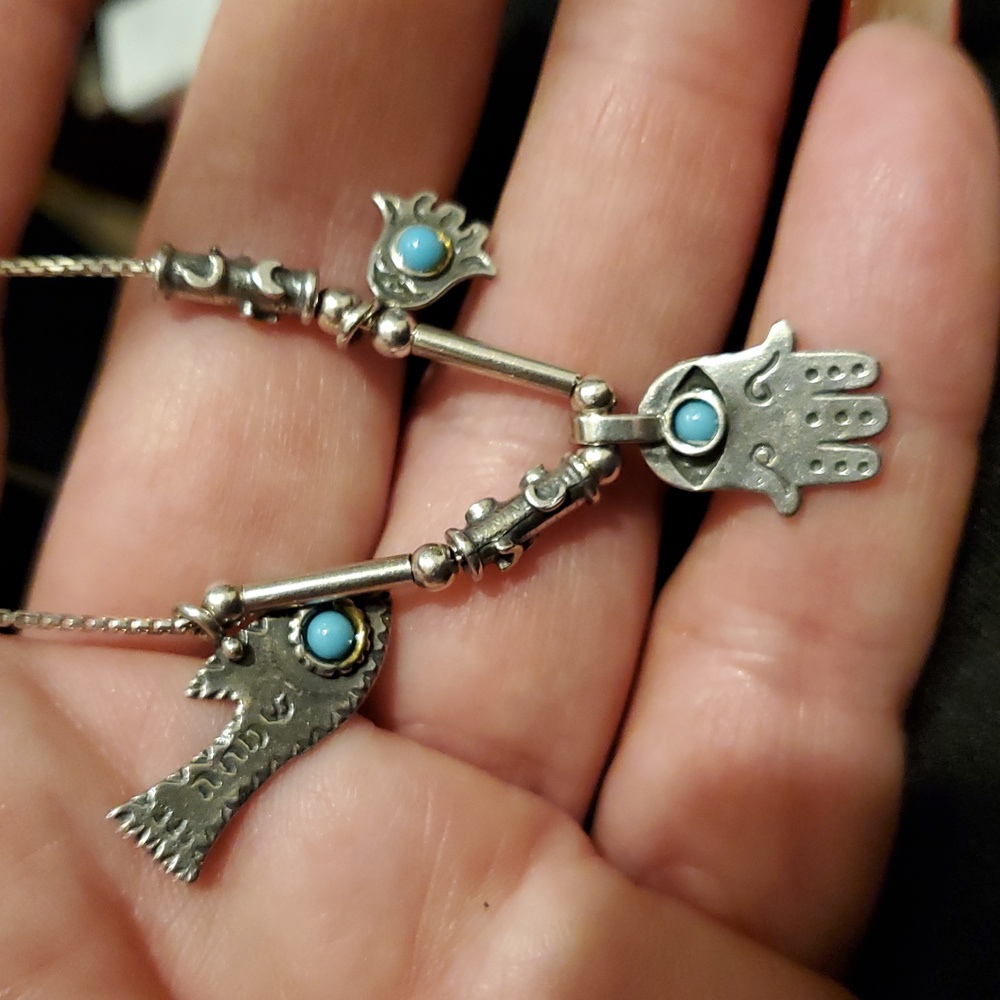 Elegant 925°Silver Necklace with Hand and Eye Charms